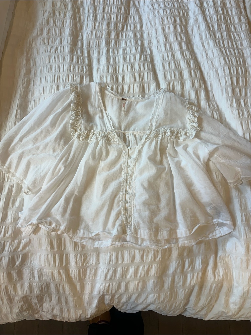 Free People White Ruffle Peasant Blouse - Sheer Layered